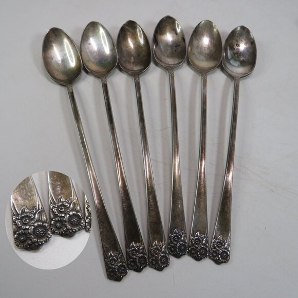 Ice Tea (6) Spoons SPRING CHARM floral WM Rogers & Sons co. 1963 - Picture 1 of 13